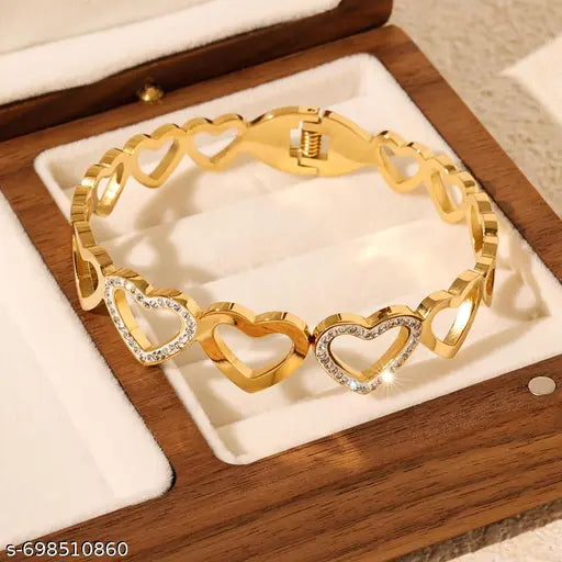 Astria Jewellery Gold-Plated Heart Link Bracelet for Women | Crystal Accent Adjustable Bracelet Astria Jewellery