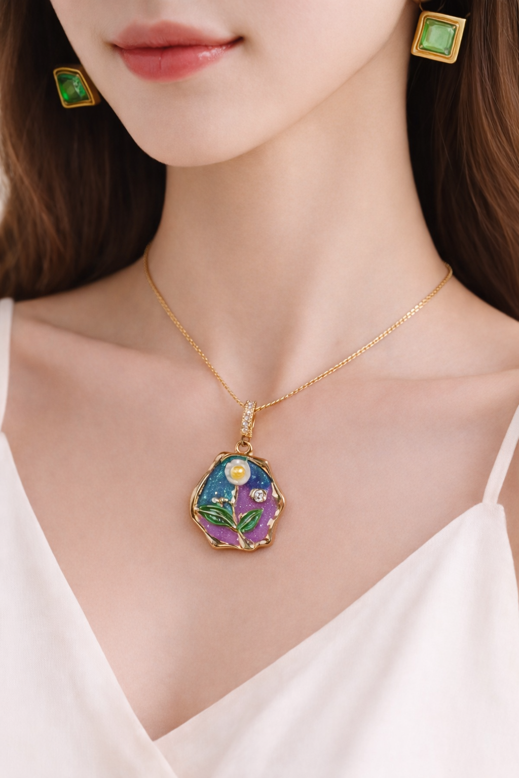 Gold-Plated Floral Enamel Pendant Astria Jewellery