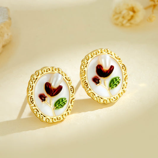 Vintage Floral Enamel Stud Earrings