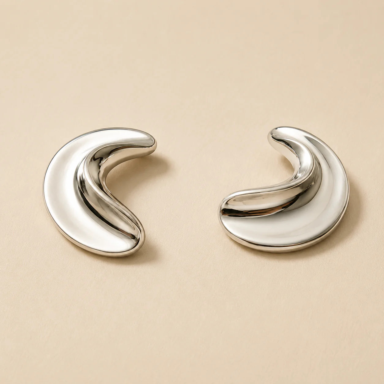 Minimalist Silver Chunky Stud Earrings for Women | Modern Abstract Statement Earrings | Stainless Steel Anti-Tarnish Earrings
