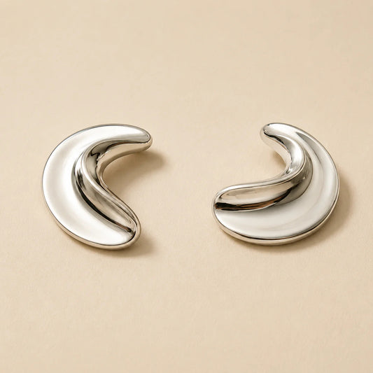 Minimalist Silver Chunky Stud Earrings for Women | Modern Abstract Statement Earrings | Stainless Steel Anti-Tarnish Earrings Astria Jewellery