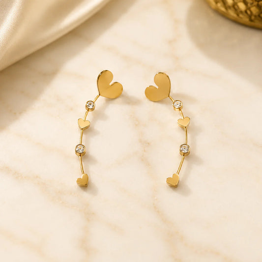 Gold Heart Ear Climber Earrings for Women | CZ Heart Crawler Stud Earrings | Anti-Tarnish Minimalist Earrings Astria Jewellery