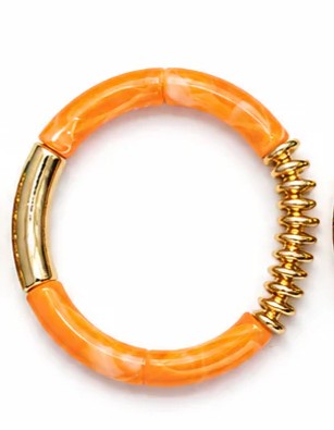 Orange Resin & Gold Stretch Bracelet for Women | Elastic Statement Bangle | Premium Fashion Bracelet Astria Jewellery
