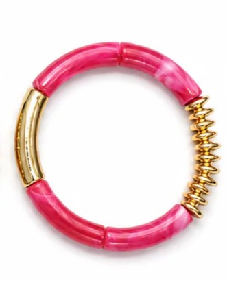 Pink Resin & Gold Stretch Bracelet for Women | Elastic Statement Bangle | Premium Fashion Bracelet Astria Jewellery