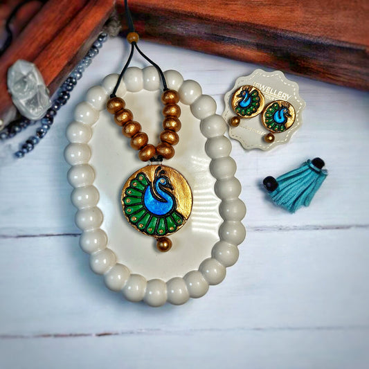 Royal Peacock Charm Necklace Handmade Jewellery with vibrant blue and green design, perfect for special occasions