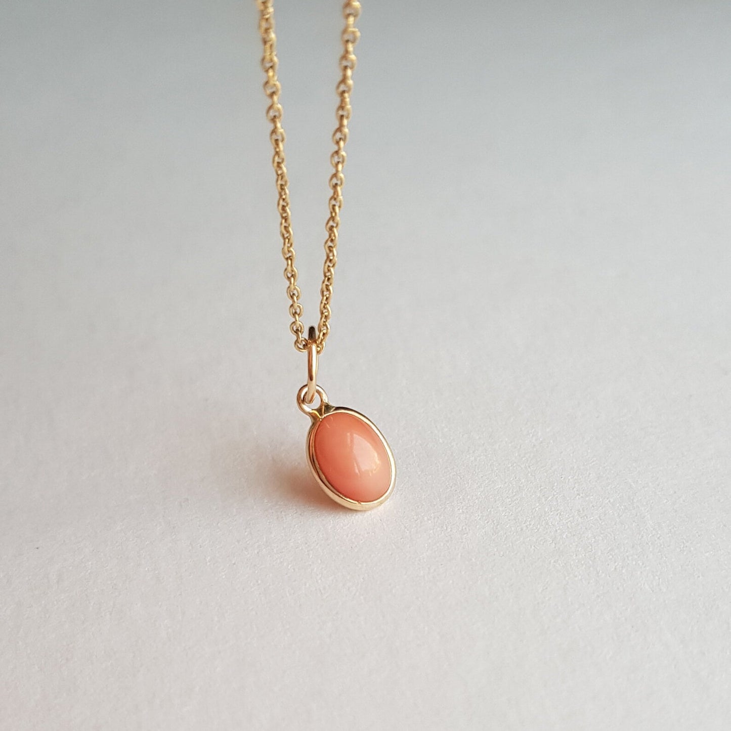 Peach Oval Gemstone Pendant Necklace for Women | Gold Minimalist Charm Necklace | Dainty Everyday Necklace