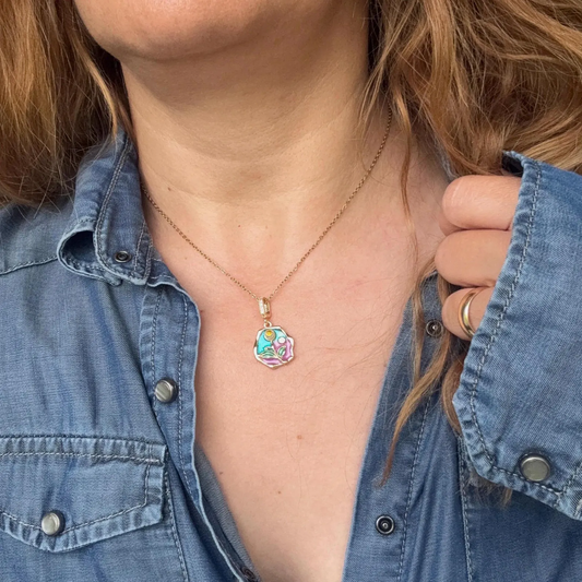 Astria Jewellery Gold-Plated Floral Enamel Pendant Necklace for Women | Artistic Flower Charm with CZ Accent