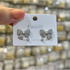 Silver Crystal Bow Stud Earrings