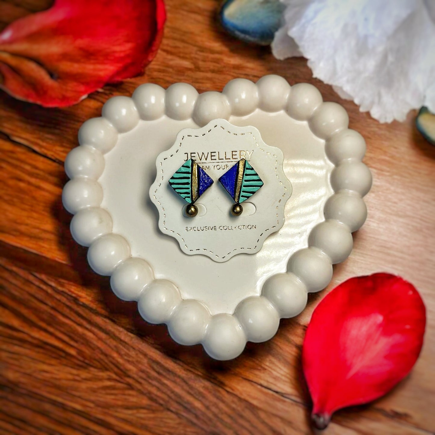 Turquoise Check Handmade Earrings in geometric design—perfect for daily wear or special occasions