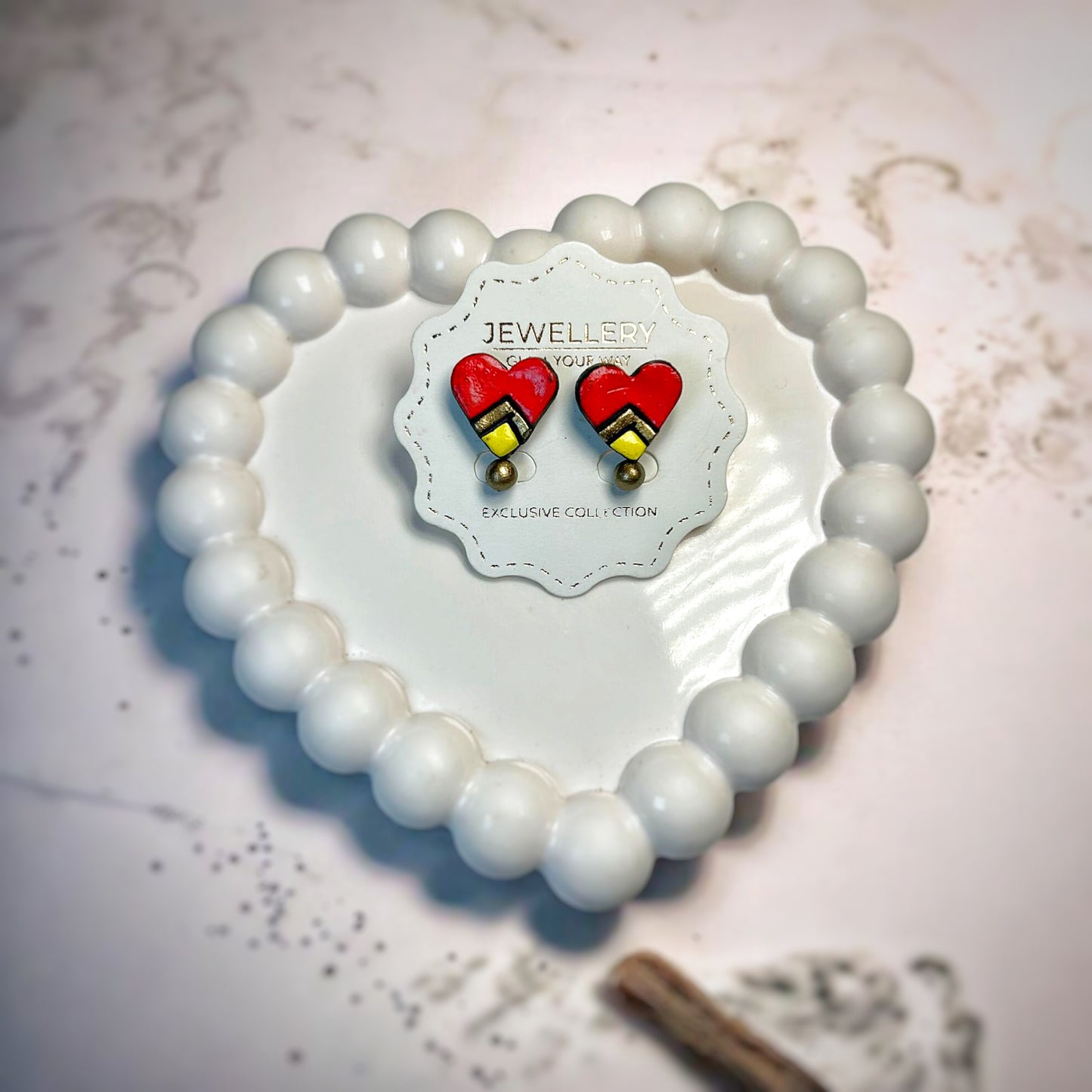 Handmade Heart Studs Earrings Red made from resin, perfect for everyday wear with a fun design