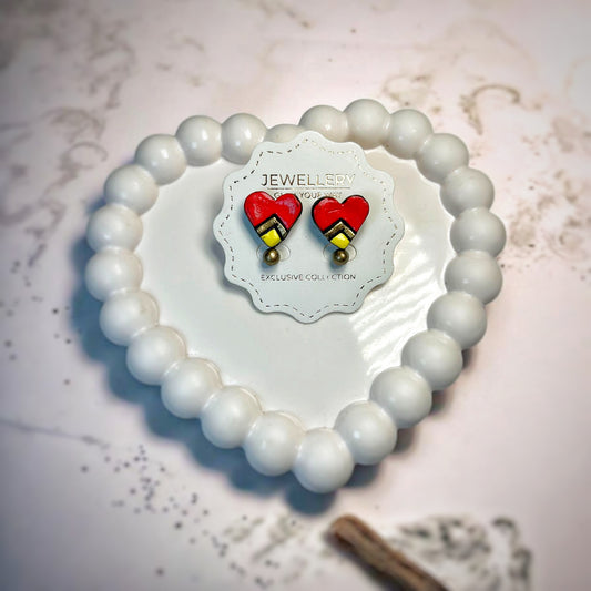 Handmade Heart Studs Earrings Red made from resin, perfect for everyday wear with a fun design