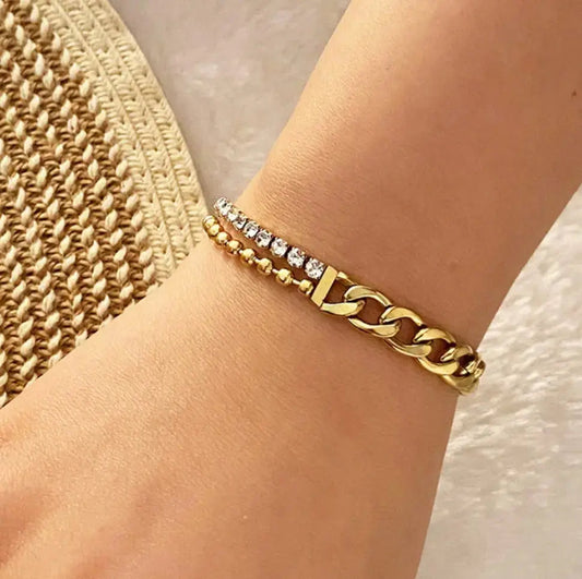 Luxury Gold Plated Cuban Link Tennis Bracelet for Women | Crystal Chain Adjustable Bracelet | Premium Fashion Jewelry Astria Jewellery