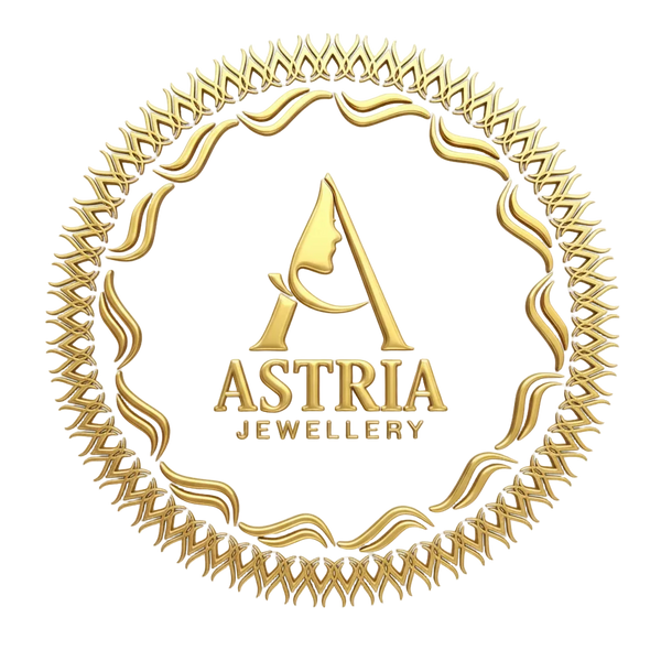 Gold Astria Jewellery logo with decorative elements on a white background