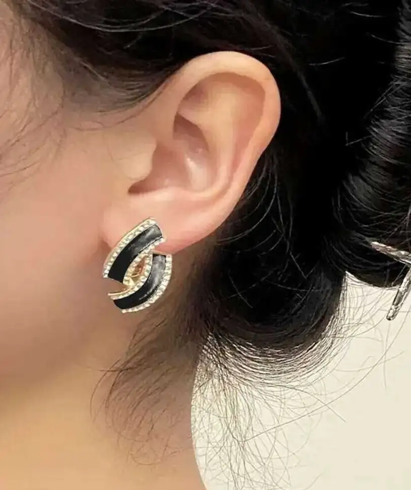 Astria Jewellery Black Enamel Hoop Earrings for Women | Gold Plated Crystal Huggie Earrings | Minimal Elegant Party & Daily Wear Jewellery Astria Jewellery