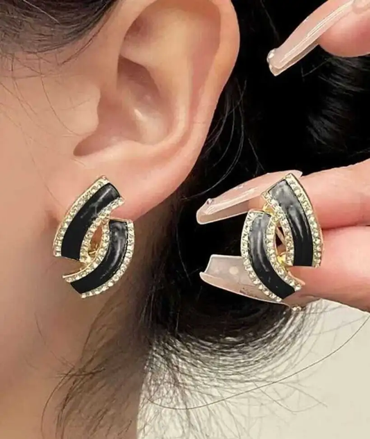 Astria Jewellery Black Enamel Hoop Earrings for Women | Gold Plated Crystal Huggie Earrings | Minimal Elegant Party & Daily Wear Jewellery Astria Jewellery