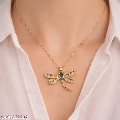 Astria Jewellery Multicolor Dragonfly Pendant Necklace – Gold Plated Chain for Women Astria Jewellery