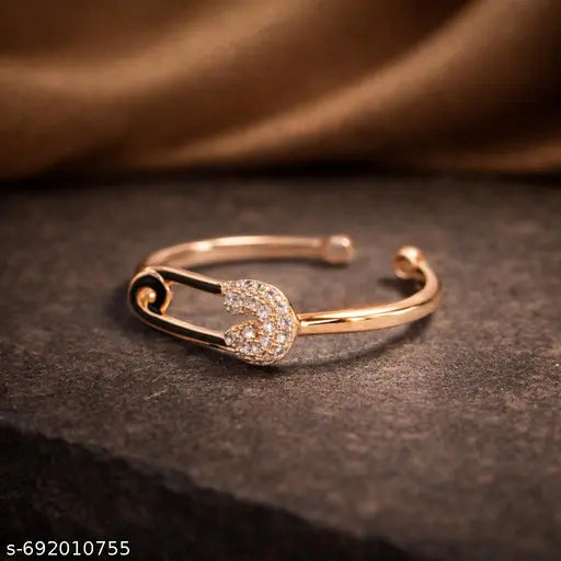 Rose Gold-Plated Safety Pin Ring with CZ Ring Astria Jewellery